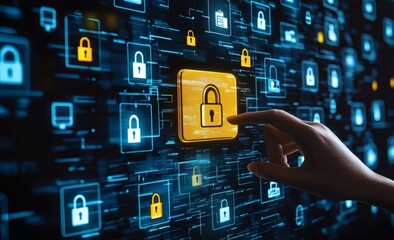 Touching Lock Icon on Digital Display for Data Security