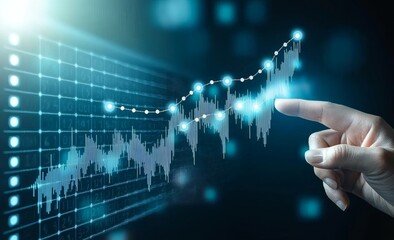 Touching Growing Chart Graph with Light Effects and Rising Trend