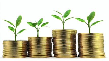 Money Growth Concept Stacks of Coins with Green Plant Sprout