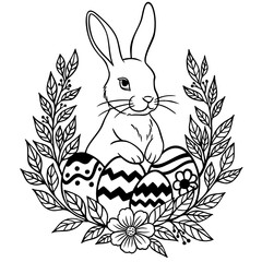 Easter Bunny with Decorative Eggs and Flowers