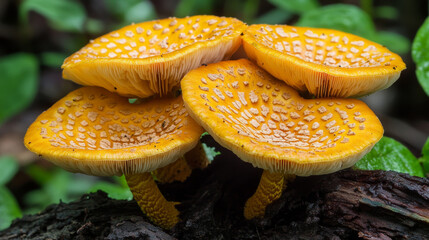 Full frame textured background closeup of saffron milk cap mushroom growing in wild nature