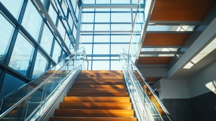 Modern Staircase with Glass Railing and Skylight Architectural Interior Design Sunlit Steps