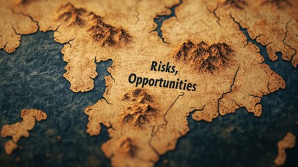 Exploring ancient parchment maps animated landmarks and quicksand risks fantasy realm digital art aerial view