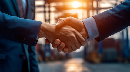 Smart logistics, Global business concept. Businessman making handshake for successful business, investment deal teamwork and partnership business partners on logistic global network and supply chain