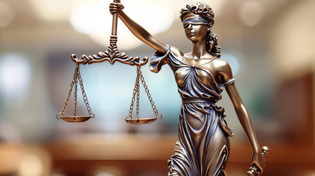 hand writing with scales of justice in an institutional environment