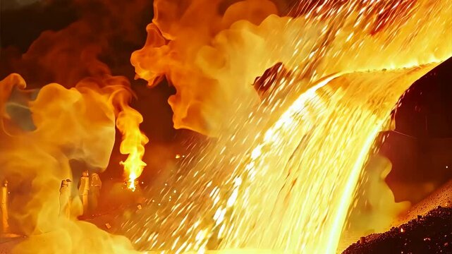 火花飛び散る溶鉱炉の壮麗な瞬間