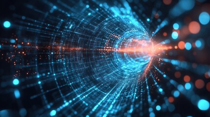 Obraz premium Abstract digital tunnel with glowing particles.
