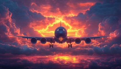 Plane Landing Sunset Clouds