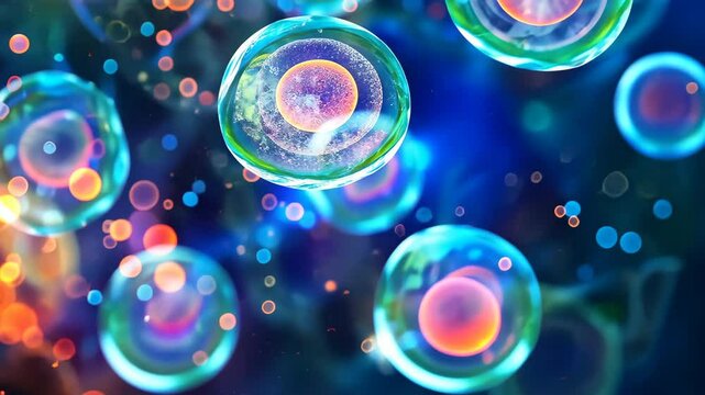 Macro shot of human cells, embryonic stem cell on abstract background. Ai Generated