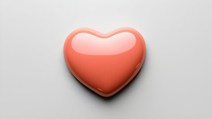 Glossy Coral Heart on White Background