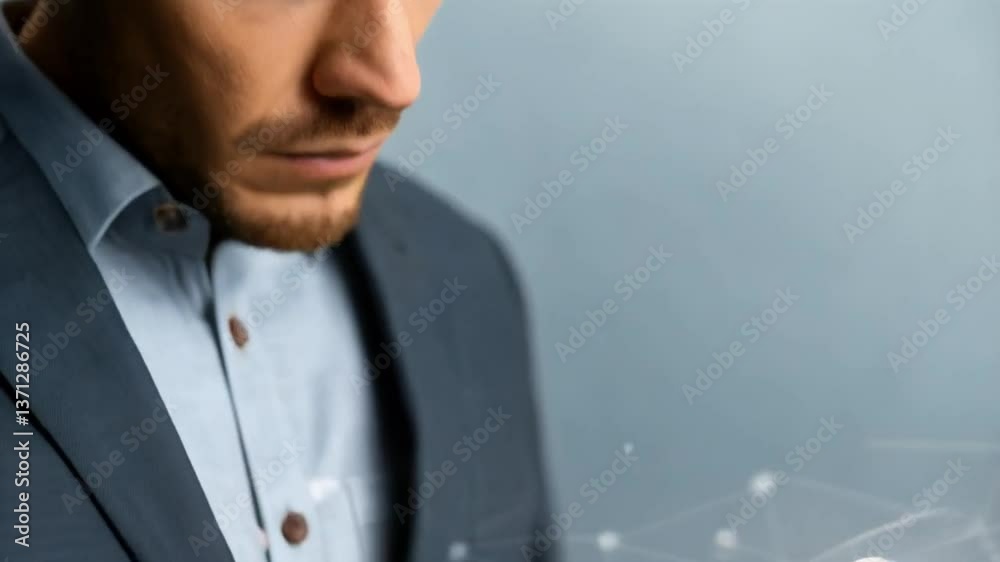 Poster A person holding a mobile phone with an email notification and network connection displayed above it