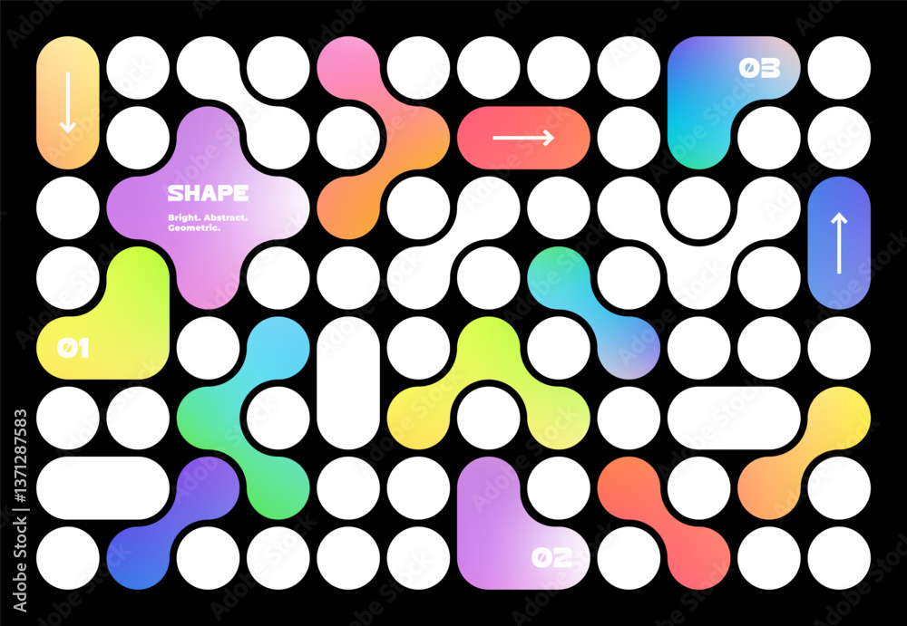Poster Metaball Shapes Pattern. Abstract Blob Shape Geometric Background with Gradient. Vector Fluid Icon. Organic Liquid Bubbles and Dots. Modern Connect Concept.