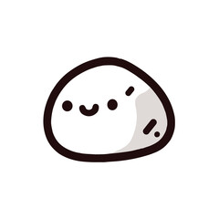 Fototapeta premium Cute kawaii blob character smiling peacefully resting illustration against dark backdrop with copy space