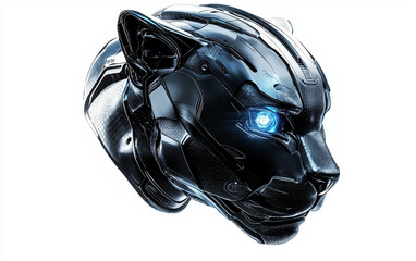 Gaming Logo Featuring a Robotic Panther with Metallic Armor Isolated On White Background.
