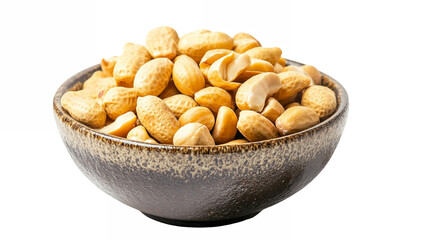 Fototapeta premium A small bowl of roasted peanuts with their golden-brown shells isolated on a transparent background