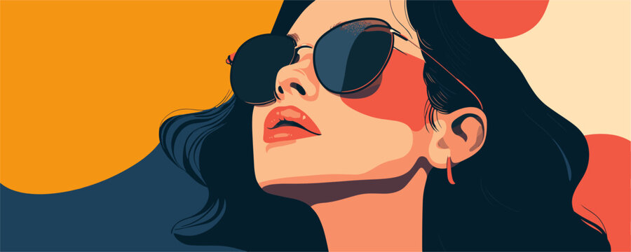 Stylish woman in sunglasses with abstract background, digital art - vector