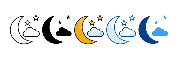 Moonlit Night Icon Set Multiple Style Collection