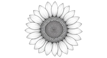 Detailed Sunflower Black and White Illustration