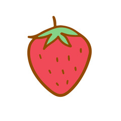 Healthy Strawberry Fruit Doodle Illustration  on Transparent Background 
