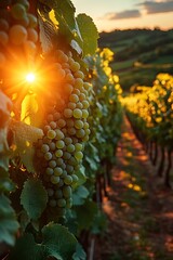 Fototapeta premium Grapes Vineyard Sunset Golden Hour