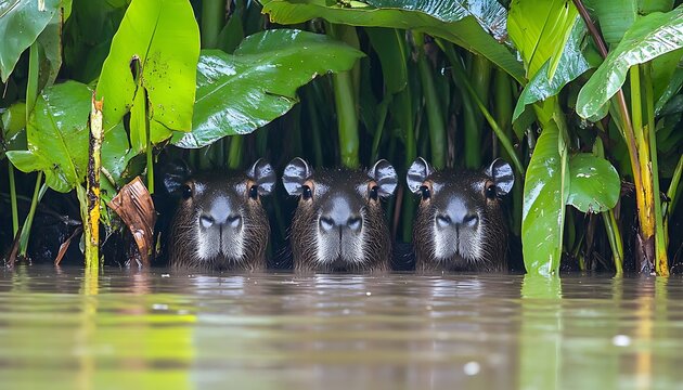 Capybaras Hiding in Amazon Plants