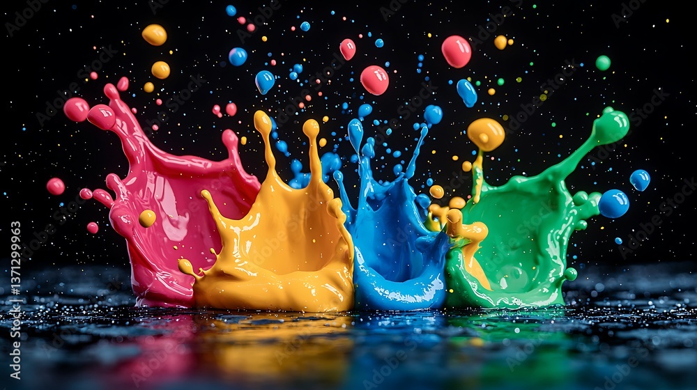 Aufkleber Vibrant paint splashes explode in a colorful array