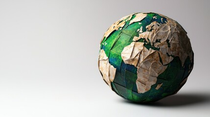 Artistic representation of a globe made from textured paper, symbolizing environmental awareness