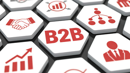Obraz premium B2B concept, business to business, B2B strategy, 3D illustration, blurred background, corporate communication, business collaboration, B2B marketing, digital B2B, enterprise connection, professional 