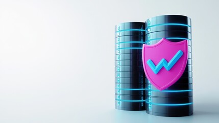 Obraz premium Data Security and Protection Stacks of Hard Drives with a Shield Icon Highlighting Cybersecuri