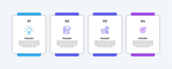 Four steps of a process with icons for idea checklist gears and target.