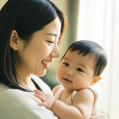 Loving Mother Holding Her Baby with a Warm Smile