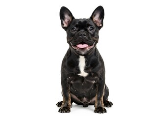 Fototapeta premium A black French bulldog sitting on a white background