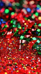 Obraz premium Festive confetti and ribbons, vibrant holiday background, celebration