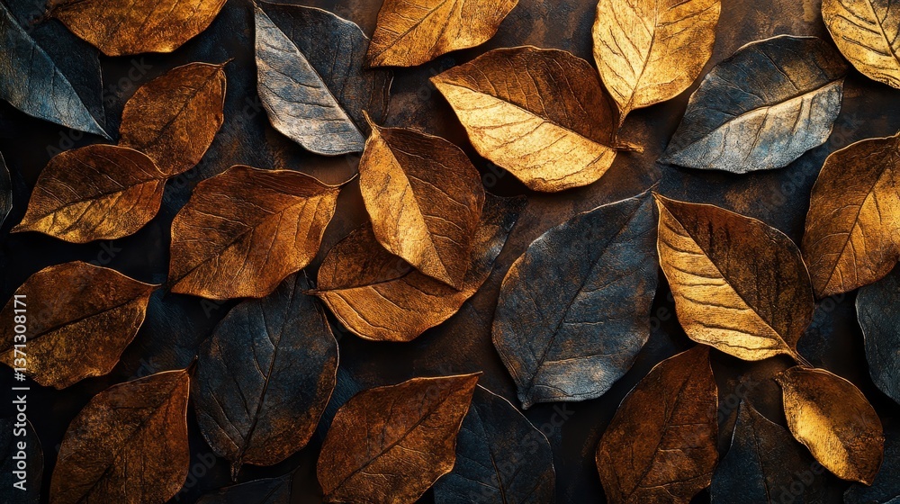 Poster vibrant autumn leaves spread across a textured dark background creating a stunning seasonal display 