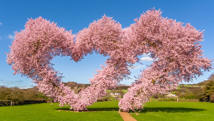 Cherry blossom shaped as a heart on a playing field in Ambleside.