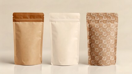 Kraft white patterned stand up pouches eco friendly packaging design perfect for coffee tea or food