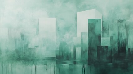 Abstract Green Cityscape A Misty Urban Dawn