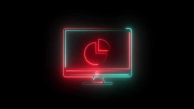 Digital monitor graph analysis finance and pie charts animation with red and cyan color on black background.