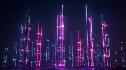 Futuristic Neon Cityscape With Pink And Blue Lights