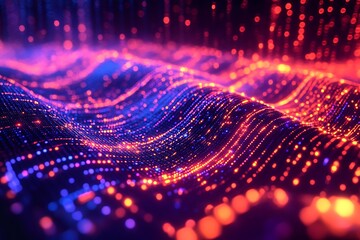 Pulsating data waves moving across a screen, forming intricate digital patterns