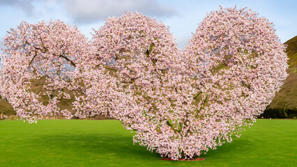 Cherry blossom shaped as a heart on a playing field in Ambleside.