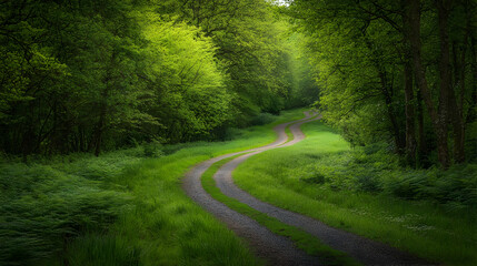 Fototapeta premium Winding Forest Path Through Lush Green Trees