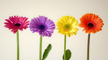 Four Colorful Gerbera Flowers On Light Background