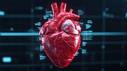 Exploring volumetric hologram of a beating heart digital display medical visualization virtual environment detailed perspective