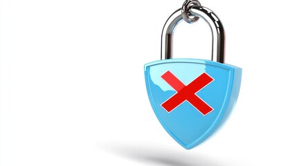 Locked Shield with Red X Security Protection and Access Denial Symbol