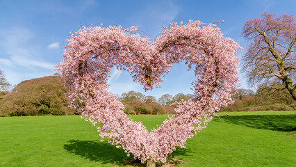 Cherry blossom shaped as a heart on a playing field in Ambleside.