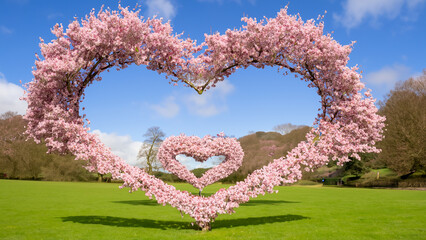 Cherry blossom shaped as a heart on a playing field in Ambleside.