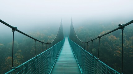 Fototapeta premium Suspension bridge of credit spanning fiscal canyons misty landscape gigapixel vision aerial perspective