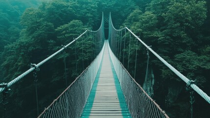 Obraz premium Suspension bridge over fiscal canyons a journey through nature's architecture serene landscape aerial view conceptual impact