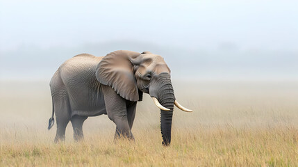 Obraz premium Large Elephant In Misty Grassland